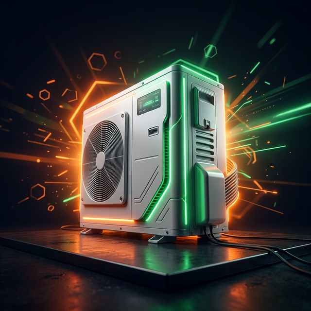 Moderne Wärmepumpe mit Neon-Glow Effekt